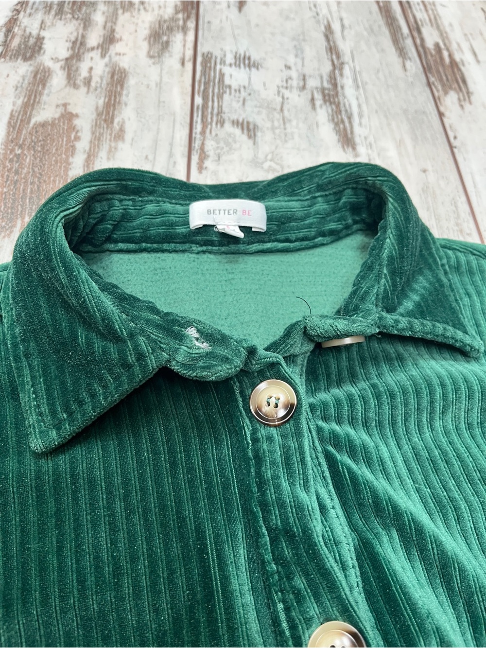 BETTER BE Emerald Green Corduroy Shacket Womens Small Oversized Shirt Jacket - Picture 12 of 13